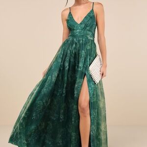 Lulus Romance That Wows Green Floral Print Organza Maxi Dress - Size S